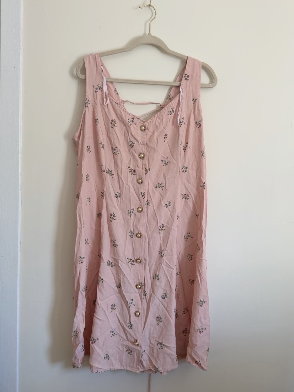 Frederick's of Hollywood True Vintage Pink Floral Button-Front Midi Dress